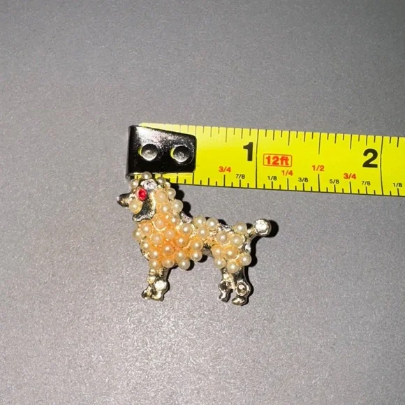 Vintage Poodle Dog Brooch Pin Set - Gold and Pink - Picture 4 of 7